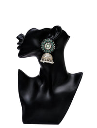 925 Silver Meenakari Jhumki Earrings with Natural Green Stones view 3