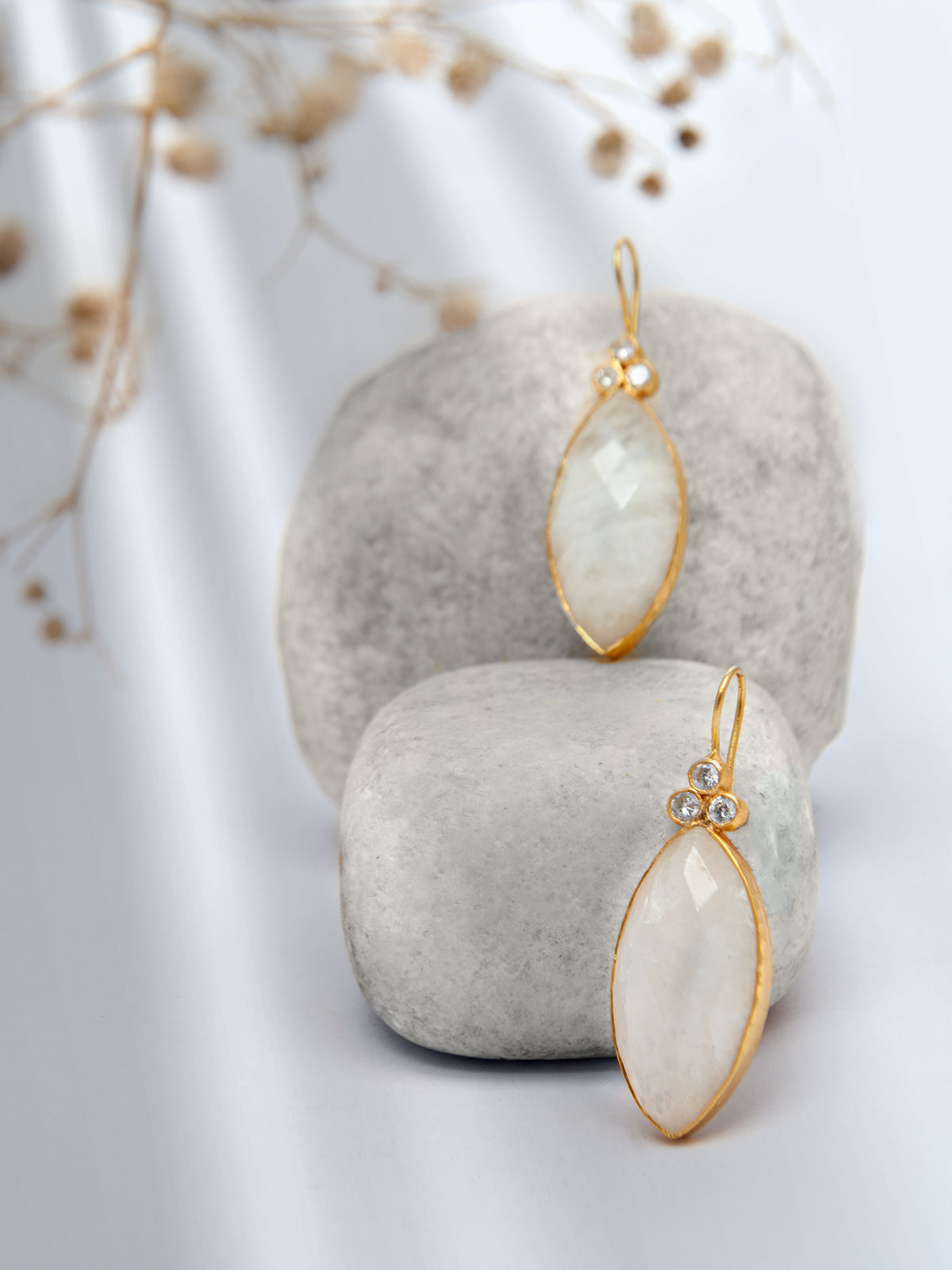 Gold Plated Rainbow Moonstone Danglers view 1