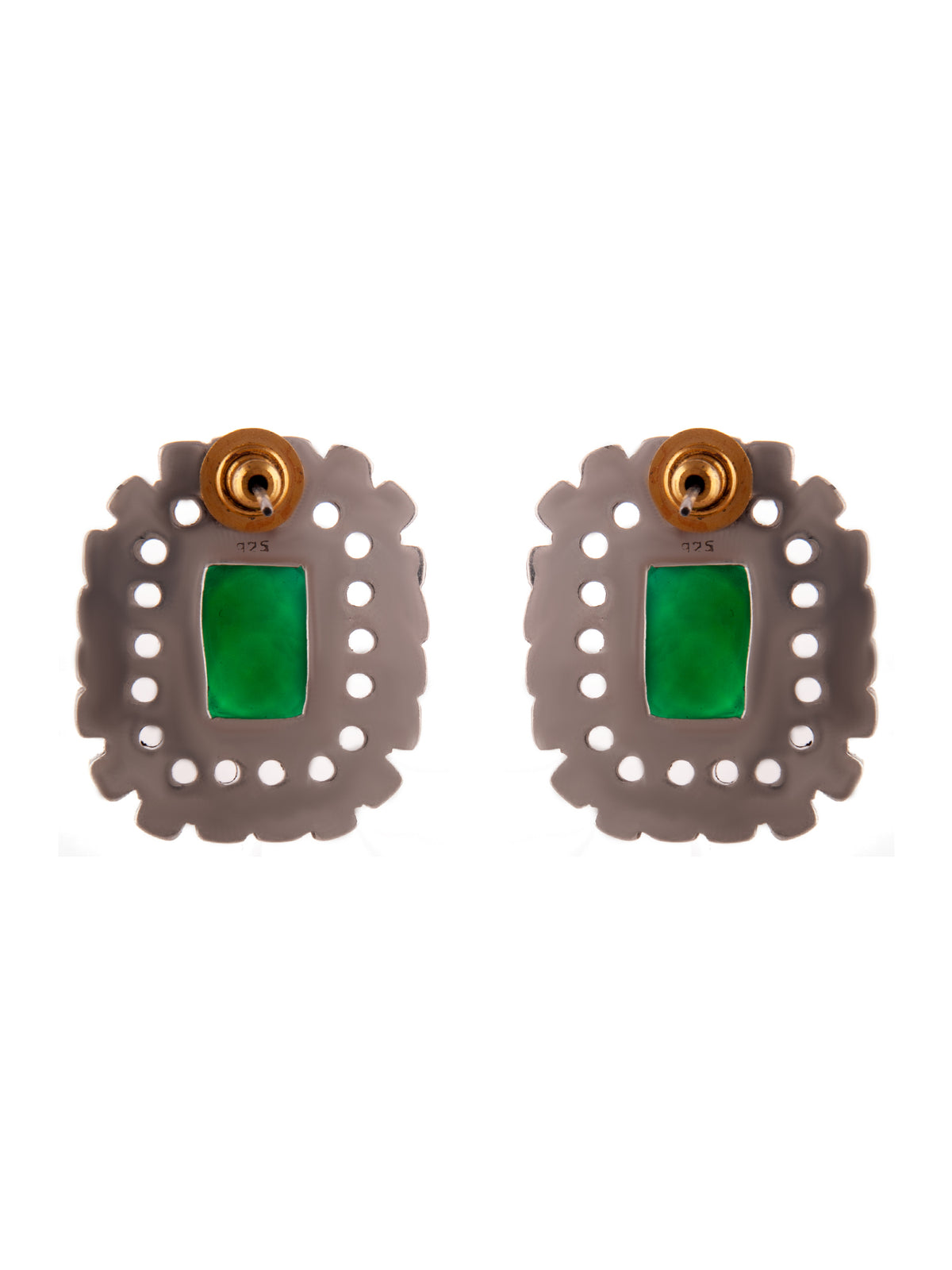 Silver Green Onyx Studs with Kundan view 4