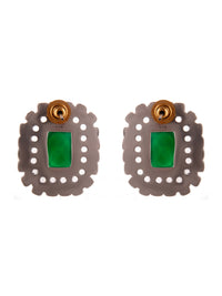 Silver Green Onyx Studs with Kundan view 4