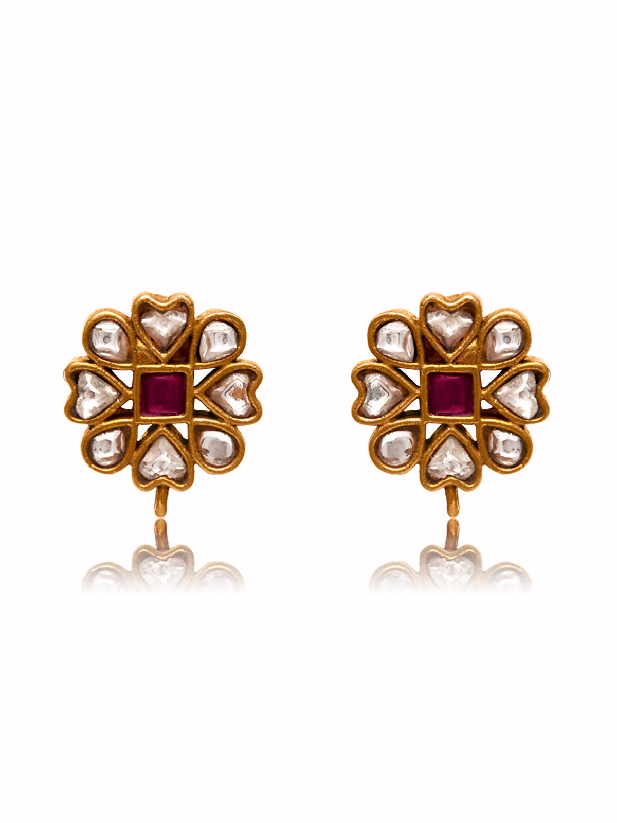 Svarnam Floral Kundan Studs view 3