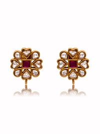 Svarnam Floral Kundan Studs view 3