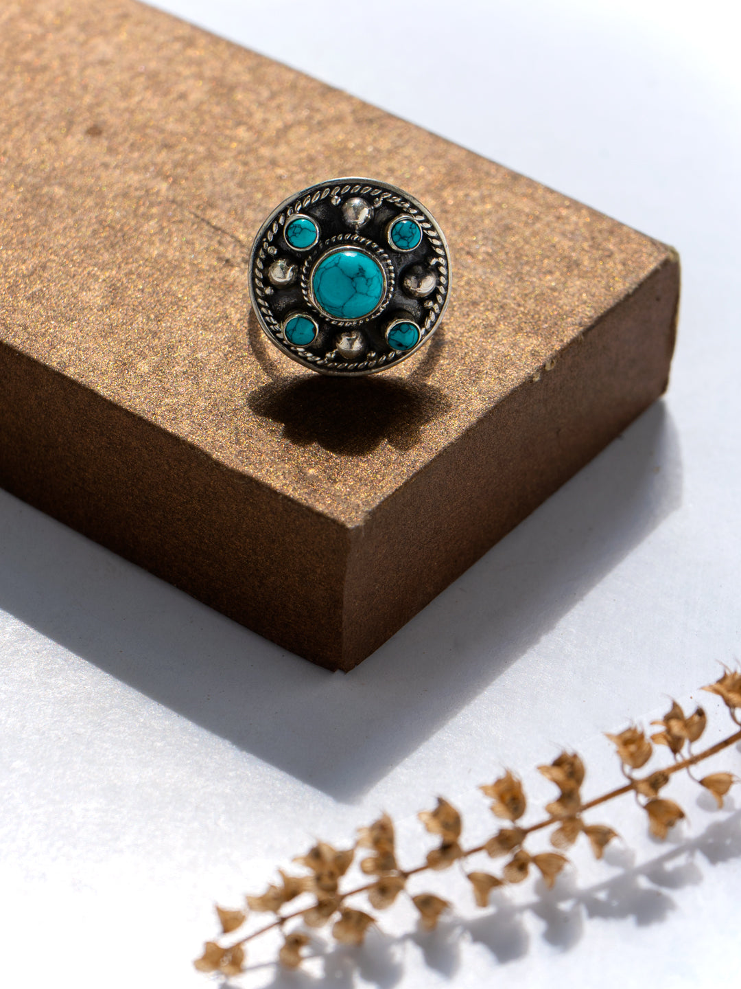 Turquoise Rawa work Adjustable Ring