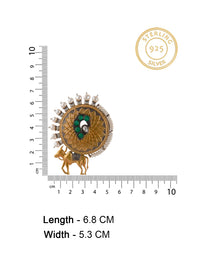 925 Sterling Silver Two Tone Gold Plated Nandi Studs Earrings With Pearl, Green Onyx and Kundan Gemstone view 4
