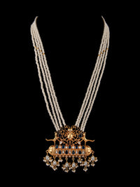 925 Sterling Silver 22K Gold Plated Pearl Beaded Necklace With Blue and White Kundan view 6
