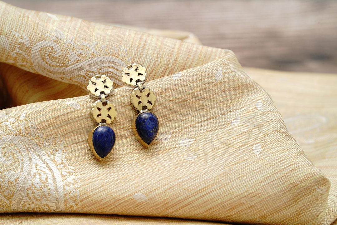 925 Silver Gold Plated Earrings with Blue Lapis - Neeta Boochra Jewellery