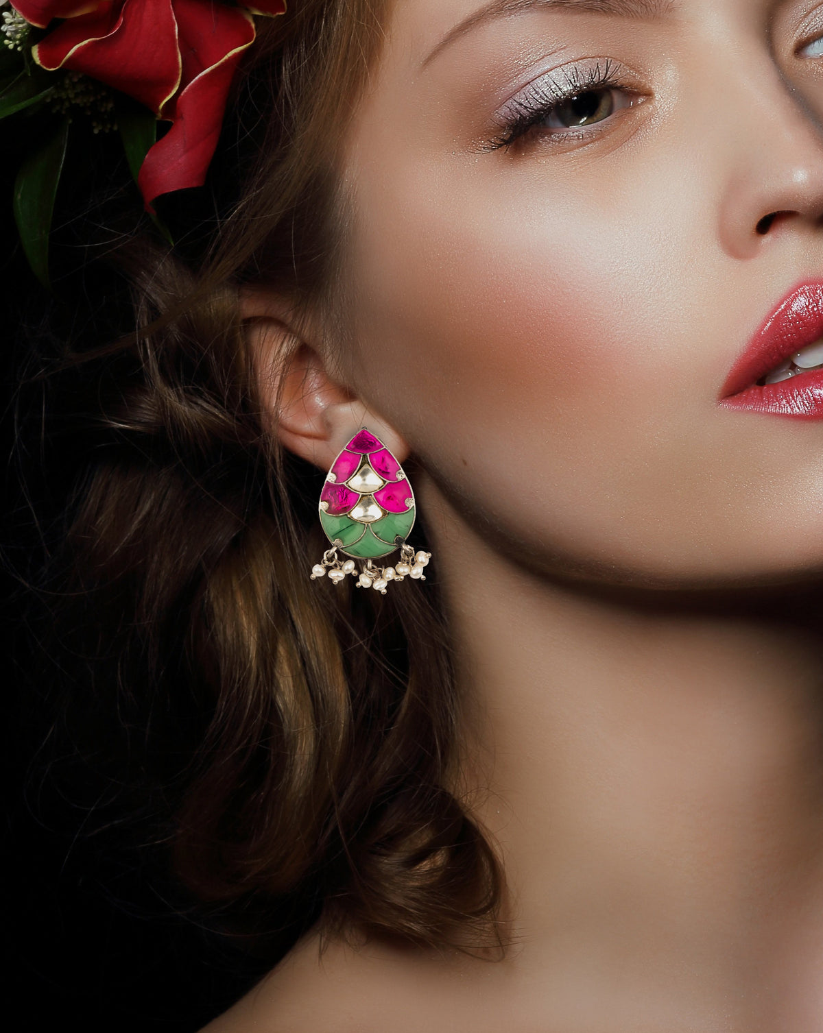 925 Sterling Silver Kundan Earrings view 4