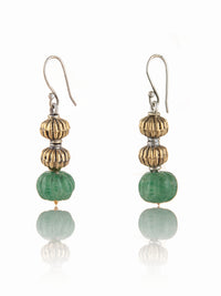 925 Sterling Silver Two Tone Bead Earrings with Melon Cut Green Onyx view 3