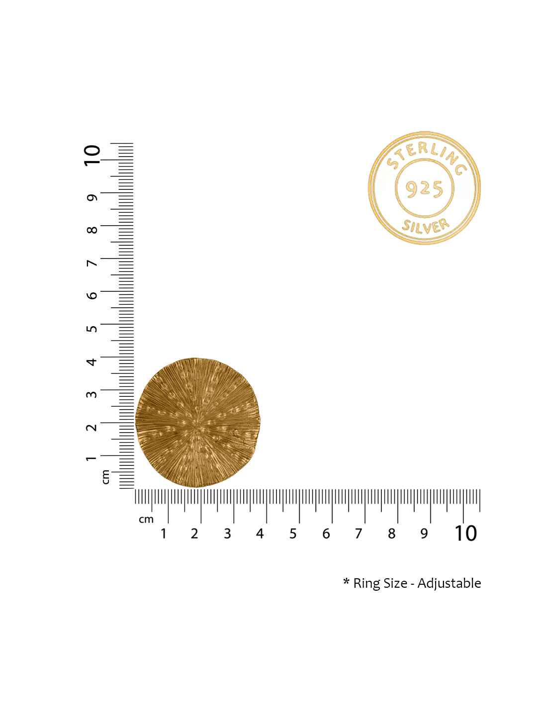 Gold Plated Foil Pattern Adjustable Ring view 3