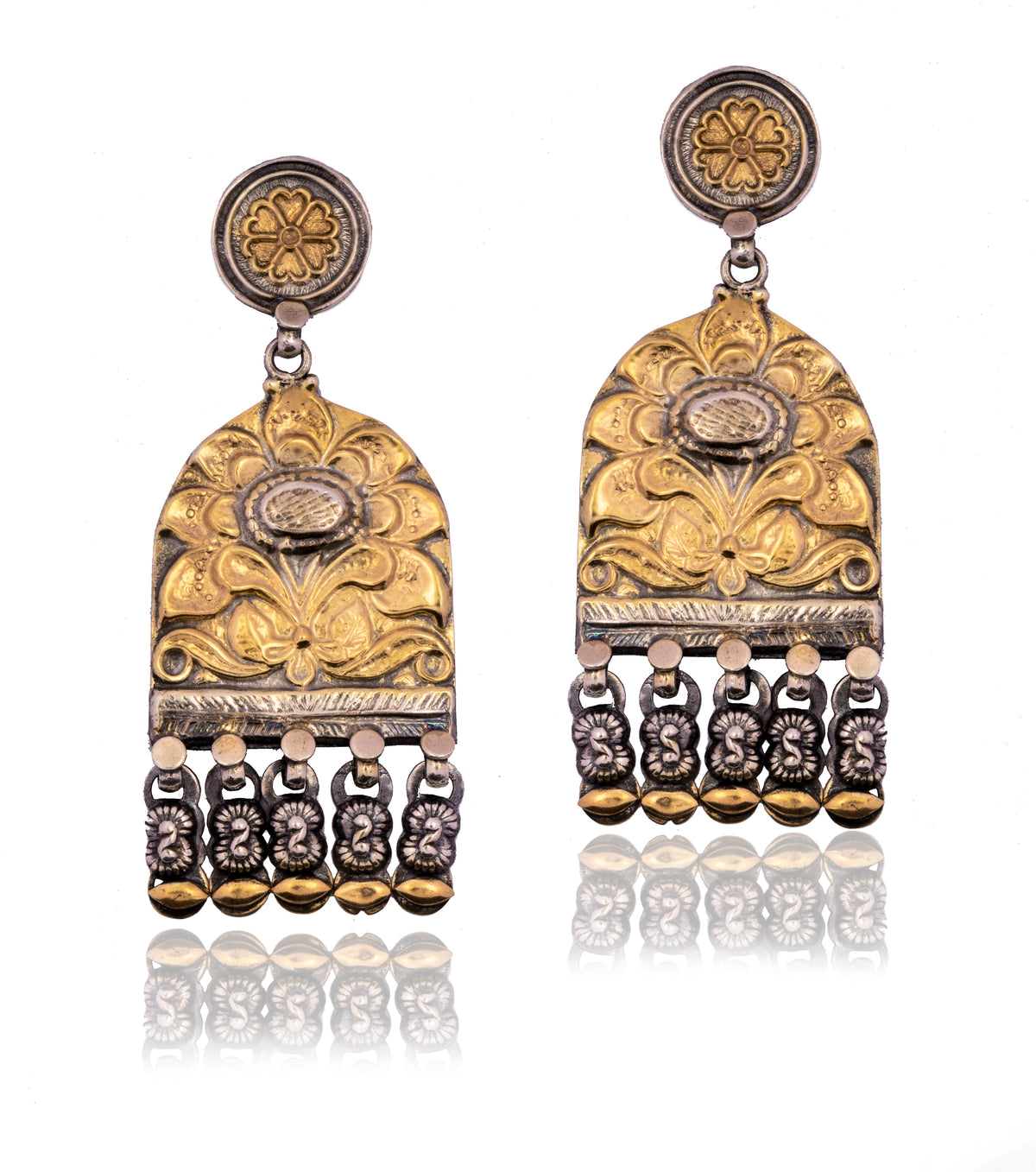 925 Sterling Silver Two Tone Chitai Earrings view 1
