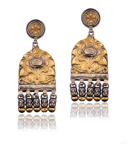 925 Sterling Silver Two Tone Chitai Earrings