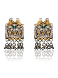 925 Sterling Silver Two Tone Twin Peacock Textured Earrings view 1