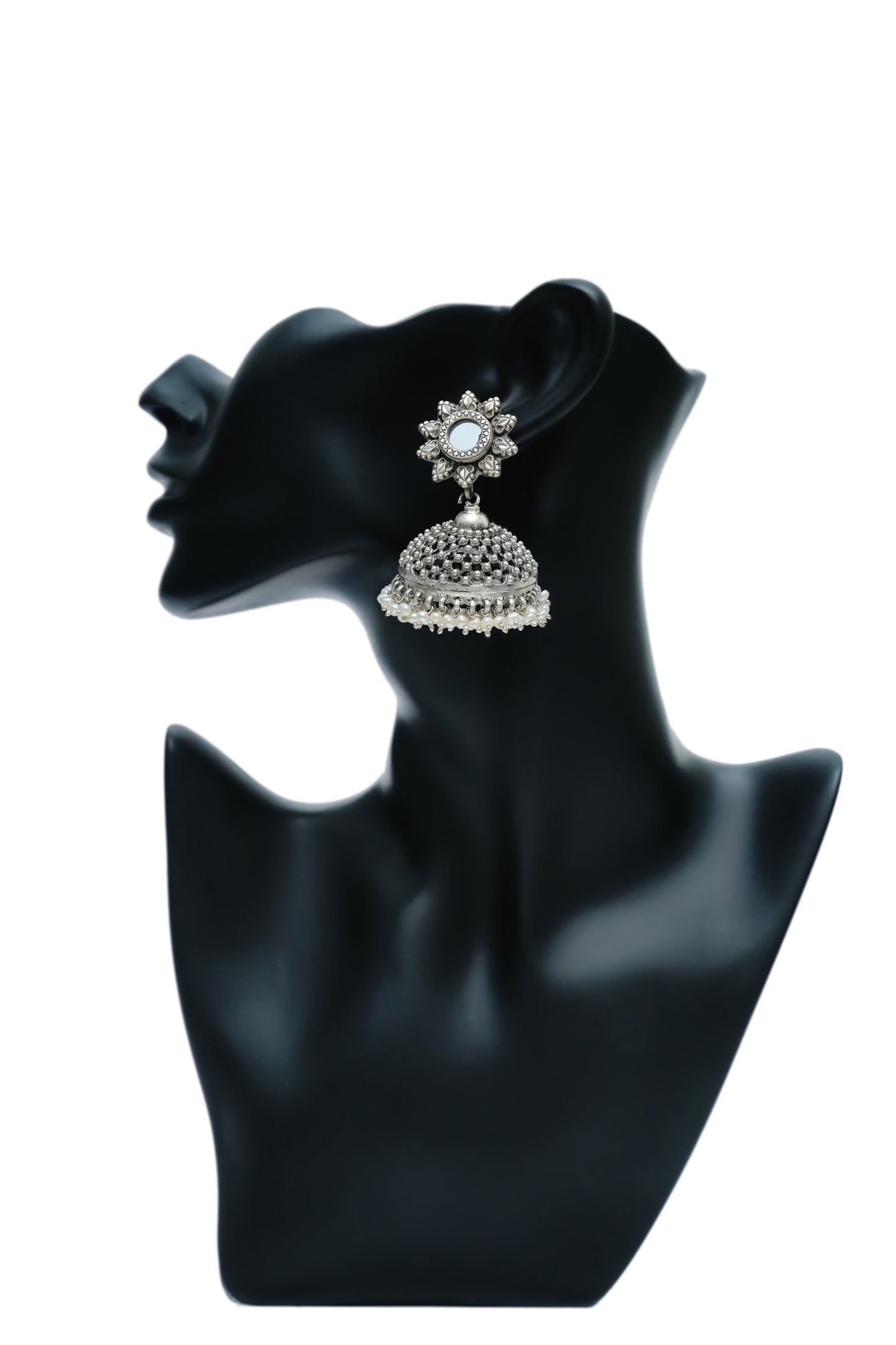 925 Silver Designer Jhumki With Glass - Neeta Boochra Jewellery