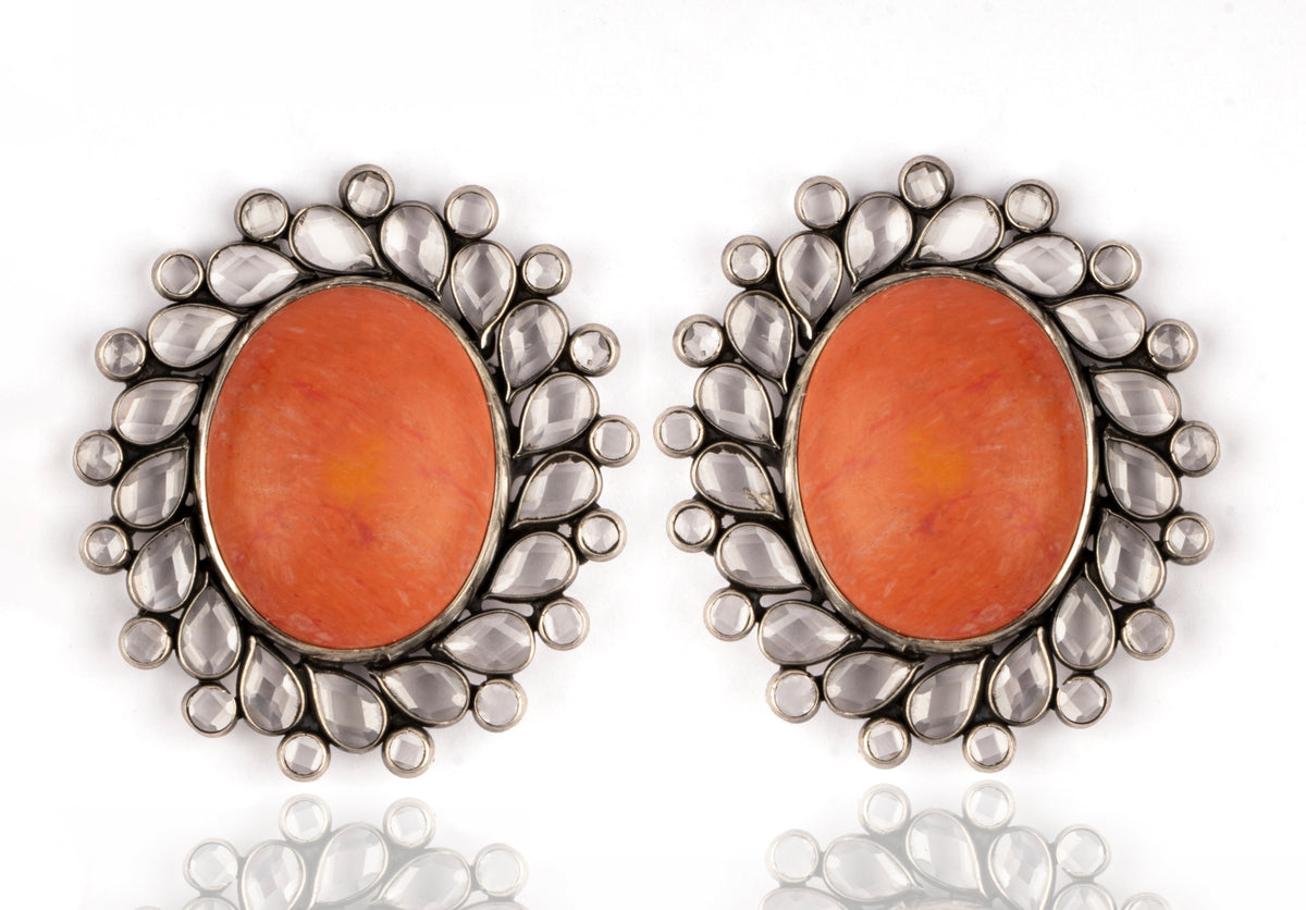 925 Sterling Silver Earrings with Checker and Coral view 1