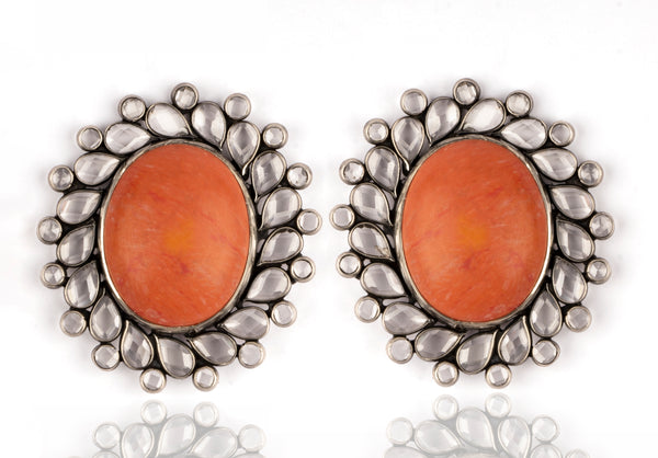 925 Sterling Silver Earrings with Checker and Coral