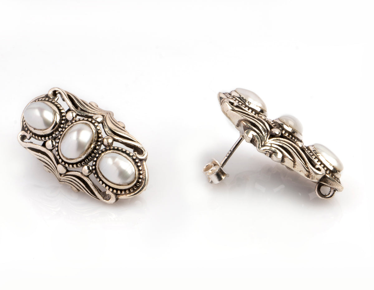 925 Sterling Silver Rawa Studs with Pearls view 2