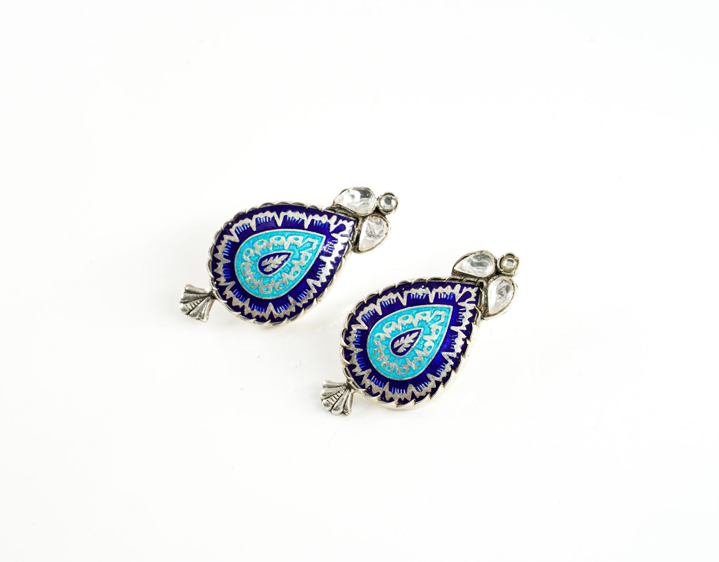Aqua and Navy Blue Meenakari Kundan Earrings - Neeta Boochra Jewellery