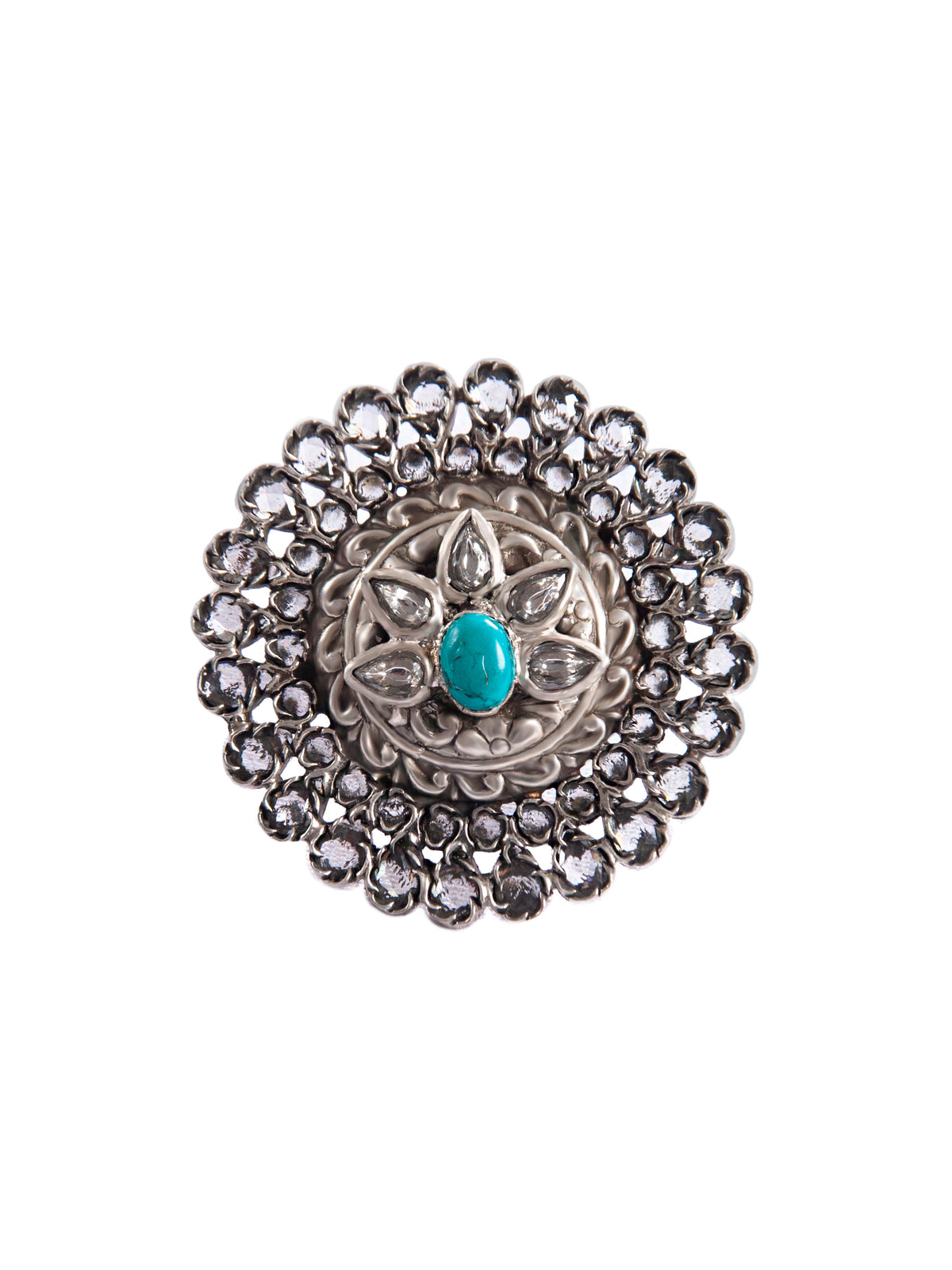 Silver Turquoise and Kundan Adjustable Ring view 3