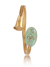 925 Sterling Silver Gold Plated Fusion Bangle with Chalcedony and Kundan work view 3