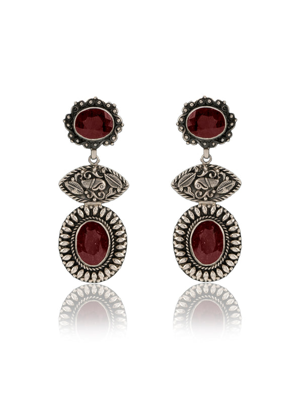 Garnet Oxidized Signature Earrings