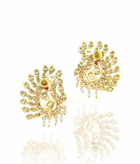 925 Silver Gold Plated Peacock Earrings with Checker Stones view 2