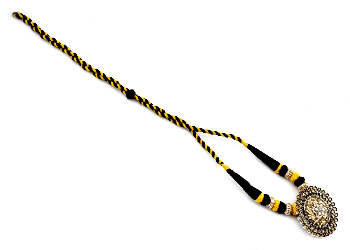 925 Sterling Silver Two Tone Chitai Necklace with Adjustable Patwa Thread view 3