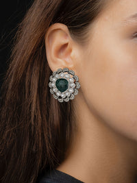 Intricate Kundan Studs with Sapphire Gemstone view 2