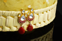 925 Silver Gold Plated Silver and Red Kunan Earrings with Drop view 5