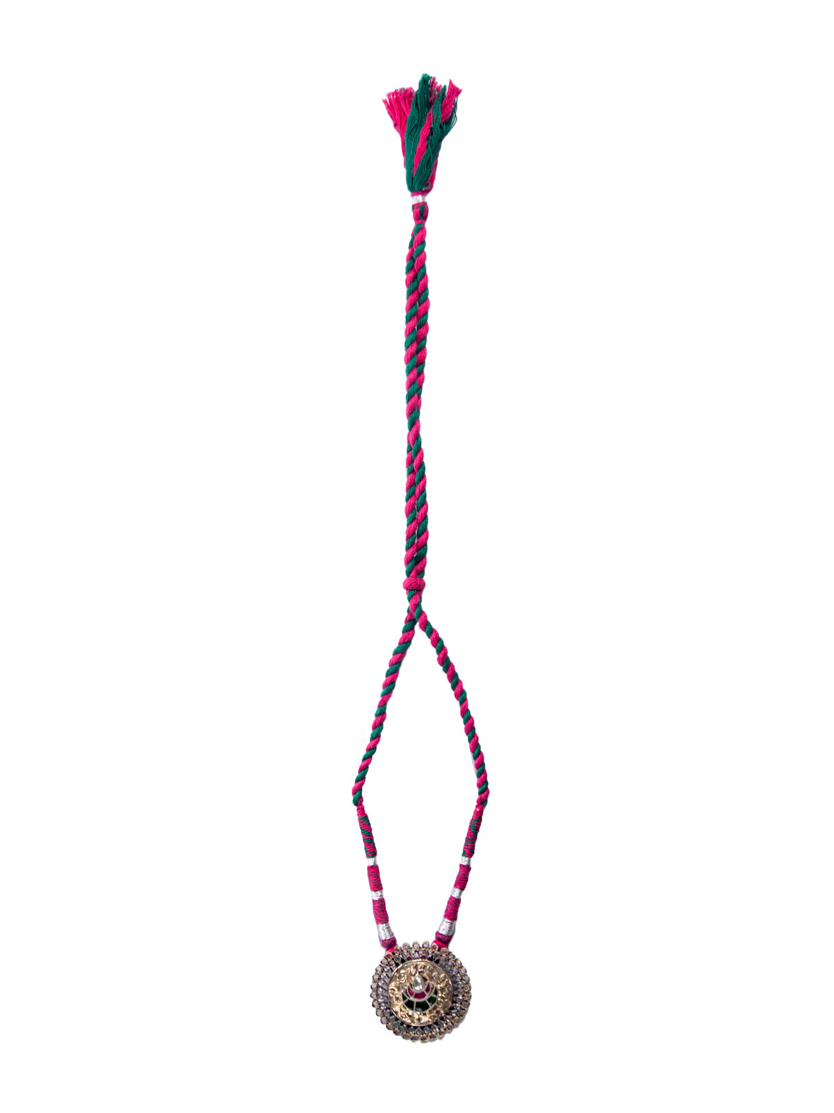 Silver Kundan Two Tone Necklace with Chitai view 7