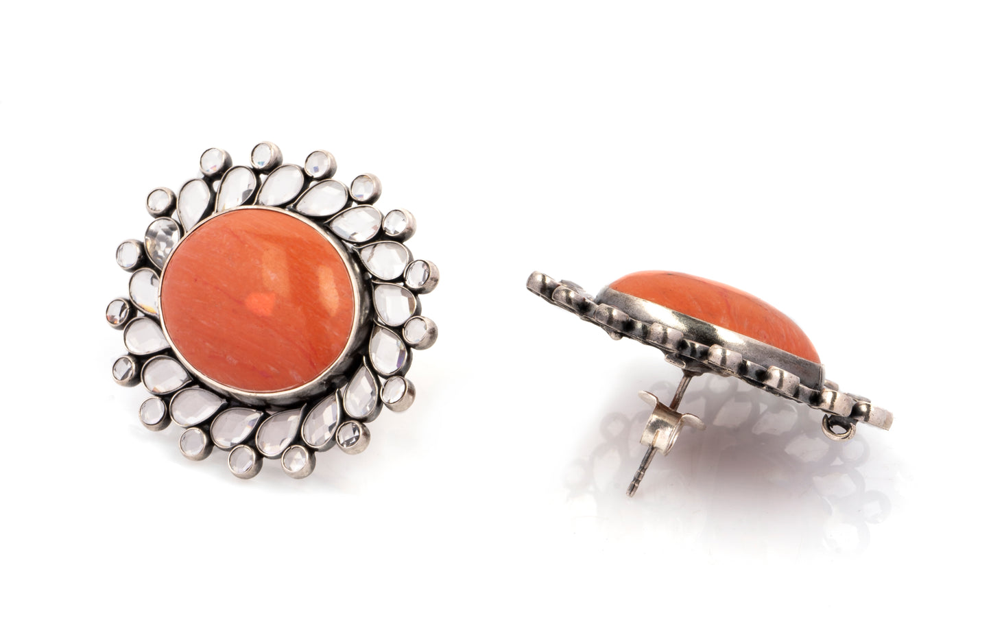 925 Sterling Silver Earrings with Checker and Coral