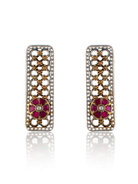 925 Sterling Silver Two Tone Rawa Earrings with Kundan Motif view 3