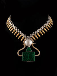 925 Sterling Silver Two Tone 22K Gold Plated Necklace with Green Stone view 4