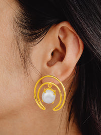 Gold Plated Pearl Hoops view 2