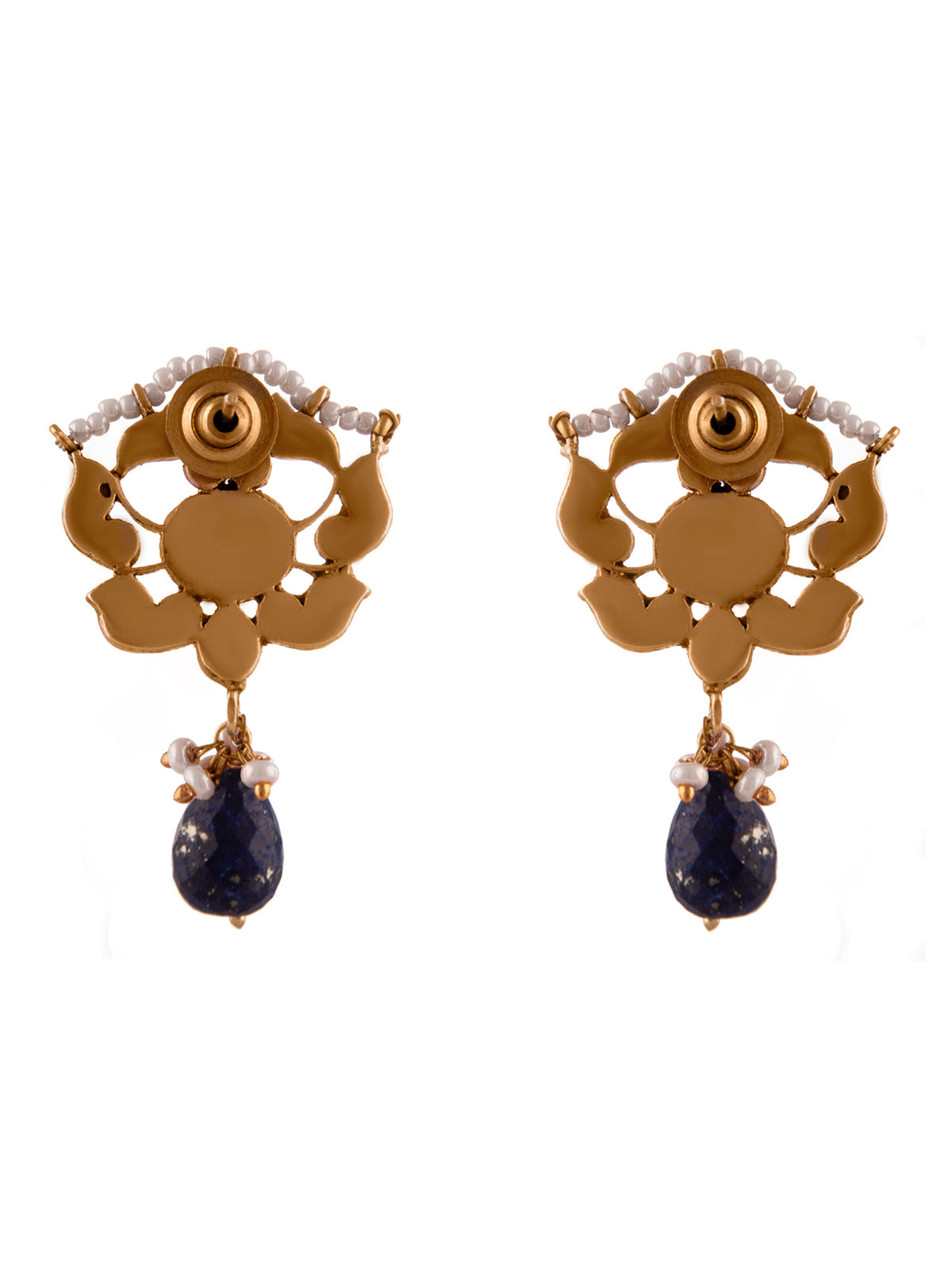 Silver Blue Lapis Kundan Earrings with Drop view 4