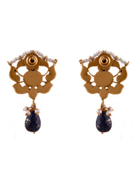 Silver Blue Lapis Kundan Earrings with Drop view 4