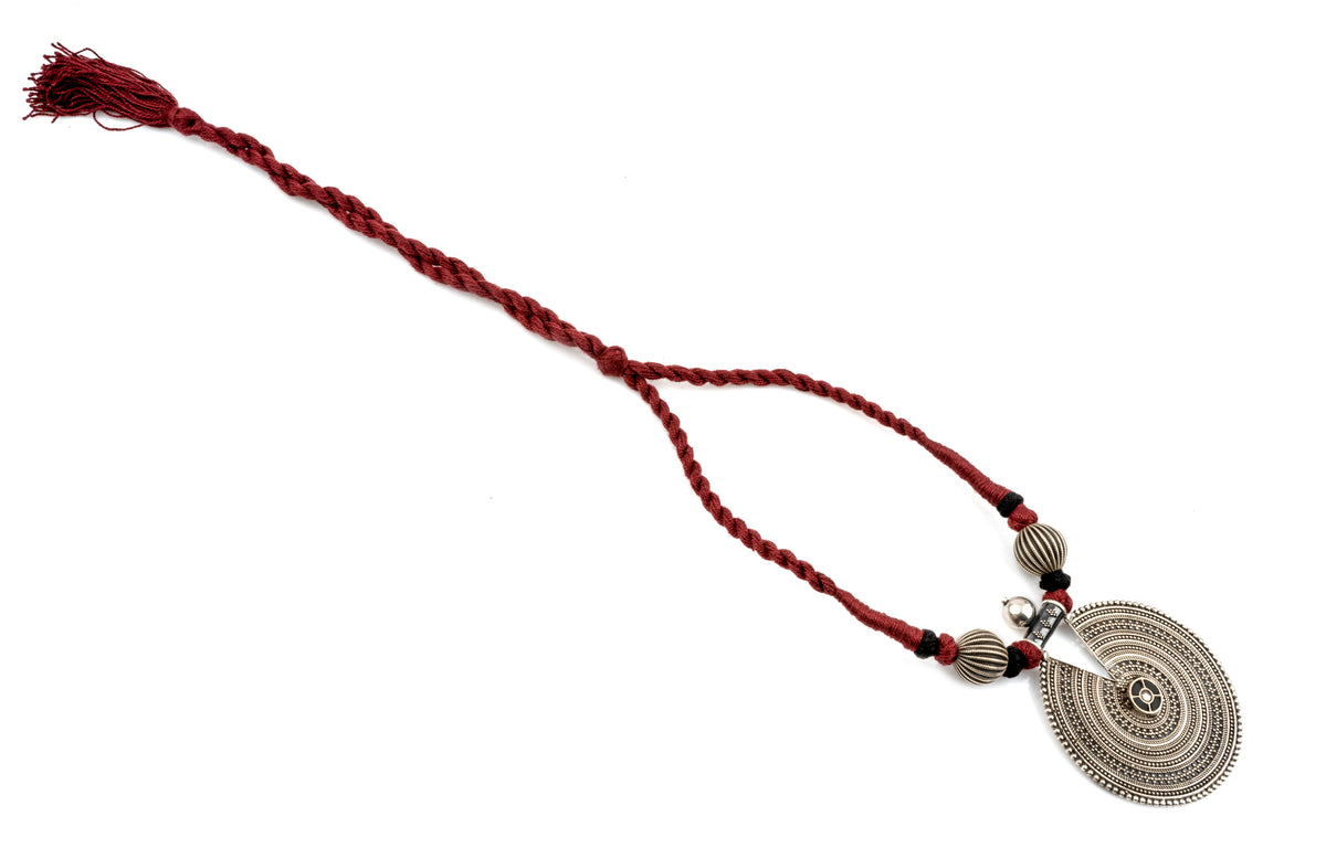 925 Sterling Silver Necklace with Maroon Adjustable Patwa Thread view 3