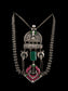 925 Sterling Silver Necklace With Green Onyx Gemstone and Green, Pink and White Kundan