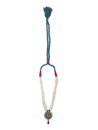 925 Sterling Silver 22K Gold Plated Pearl Beaded Necklace With  Turquoise and Ruby Gemstone view 7