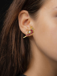 Red and White Kundan Small Peacock Studs view 2
