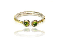 925 Silver Two Tone Chitai Bangle with Natural Green Gemstone view 1