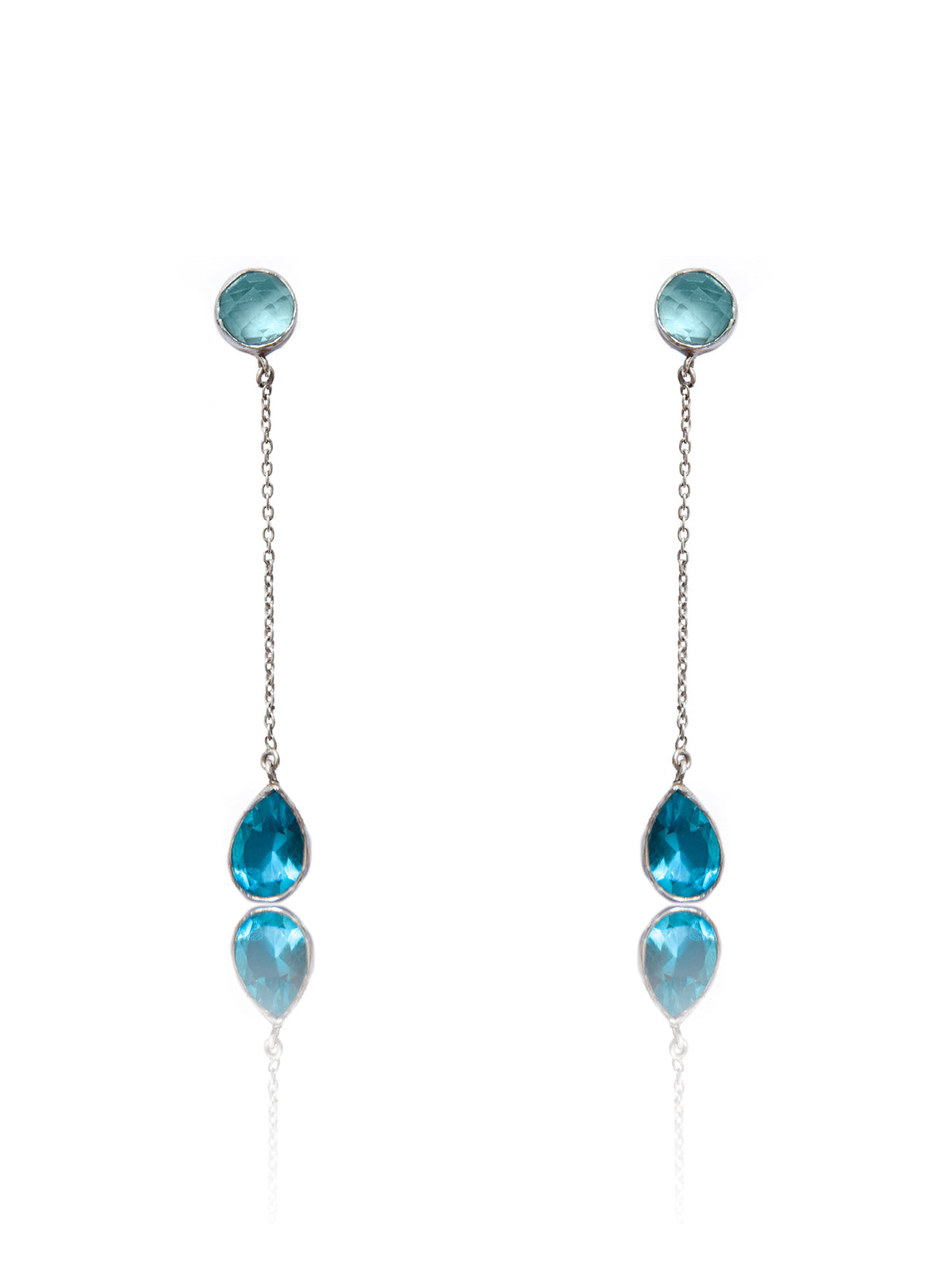 925 Sterling Silver Long Earrings with Multicolored Gemstone view 3