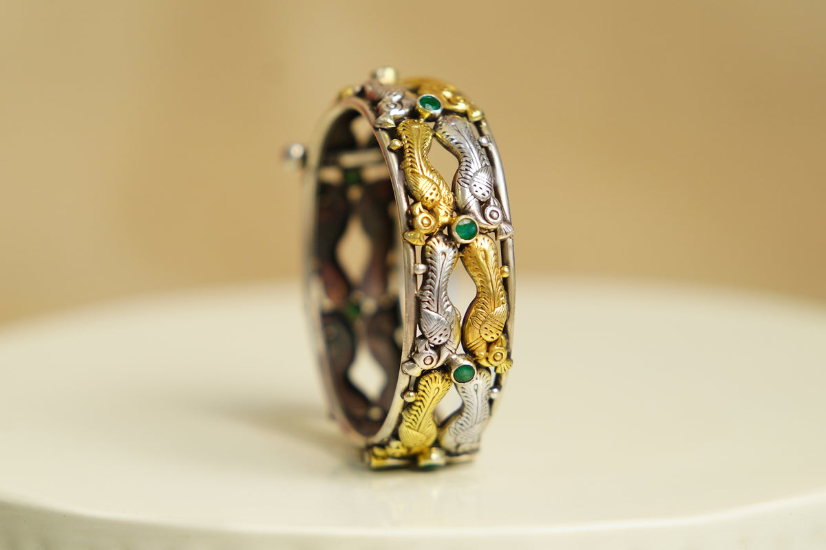 925 Silver Two Tone Fish Design Bangle view 4