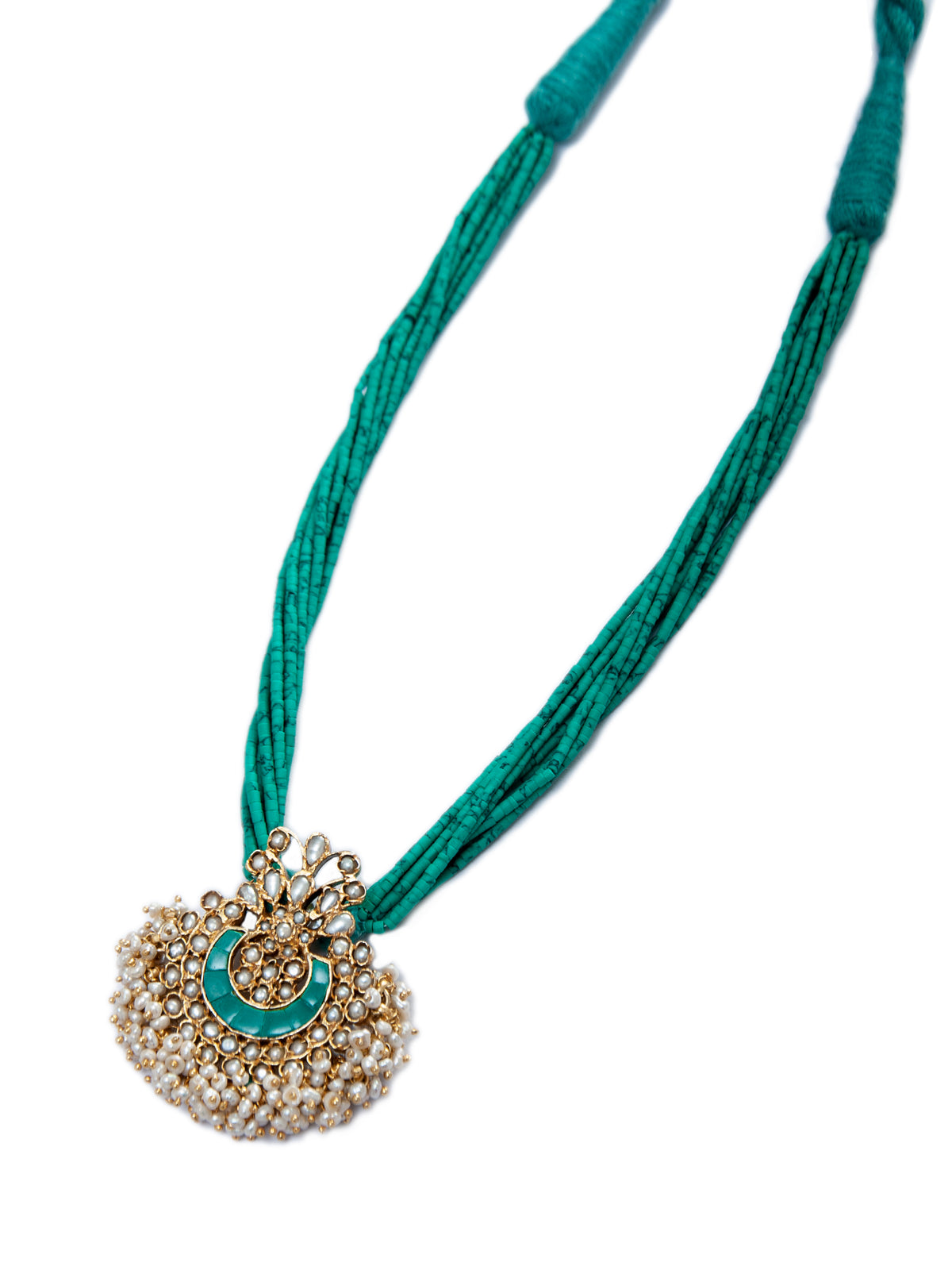925 Sterling Silver 22K Gold Plated Green Turquoise Beaded Necklace With Pearl view 6
