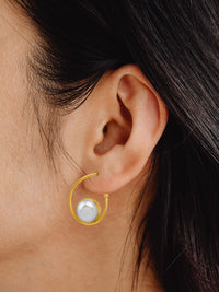 Modern Gold Plated Pearl Earrings view 2