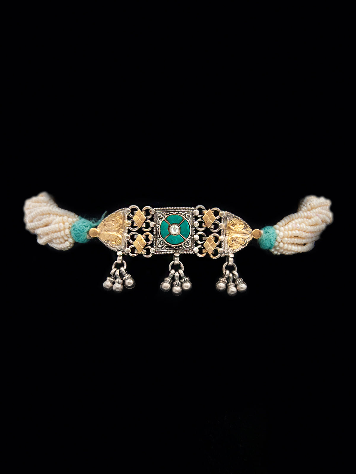 Two Tone Pearl Turquoise Kundan Choker view 6