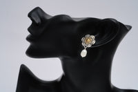 925 Silver Two Tone Earring with Pearl Drop view 4