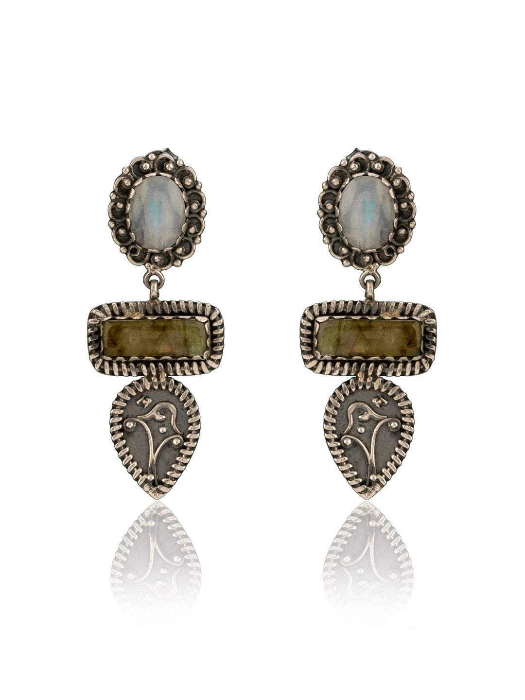 Rainbow Moonstone and Labradorite Signature Earrings view 1