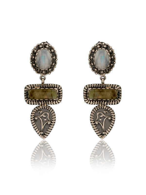 Rainbow Moonstone and Labradorite Signature Earrings