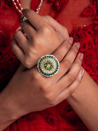 Svarnam Round Kundan Ring view 4