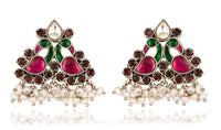 925 Sterling Silver Peacock Kundan Earrings view 1